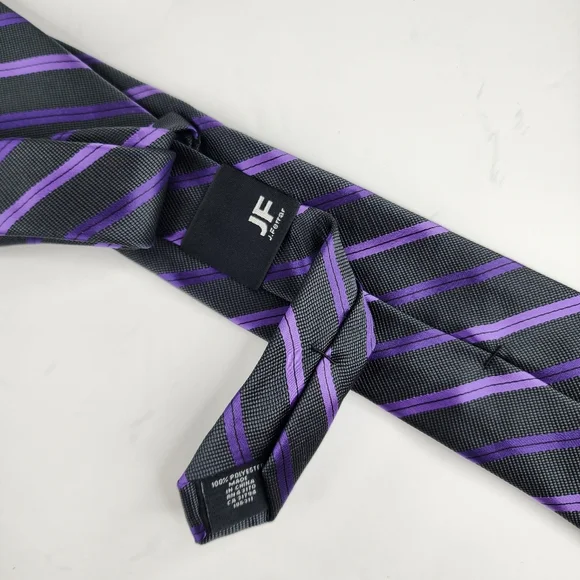 J.Ferrar Purple & Black Stripe Tie. - Picture 3 of 4
